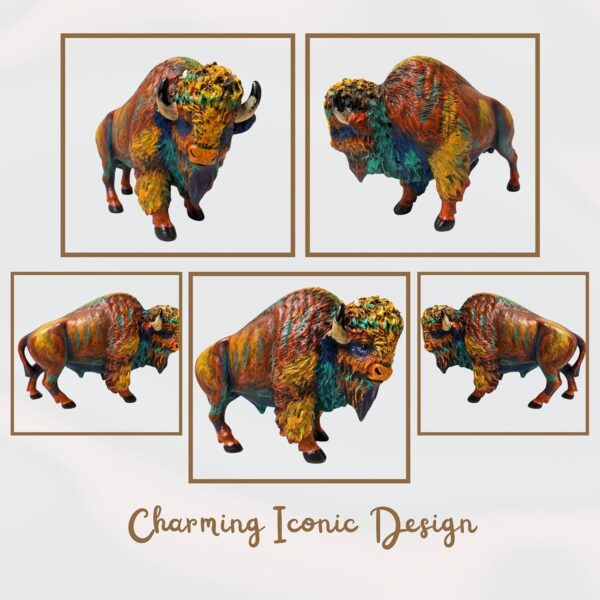 Rustic Colorful American Bison Resin Figurine Nature Inspired Decor