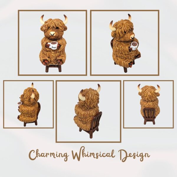 3 Highland Cow Coffee Figurine Whimsical Resin Decor for Coffee Lovers