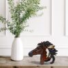 Western Horse Head Bust Figurine with Feather Accents Rustic Decor