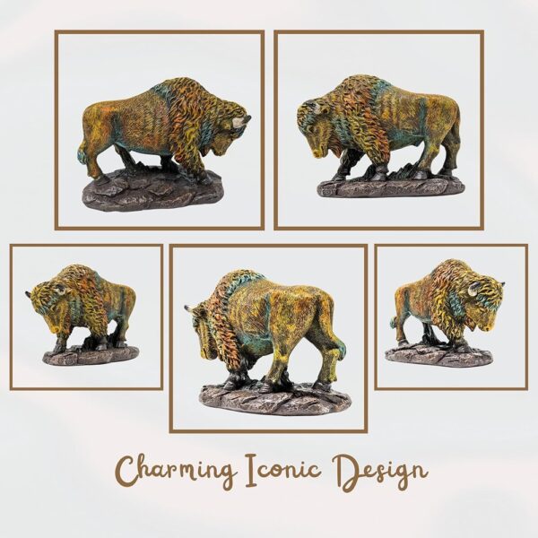 Small Colorful Bison Figurine Rustic Wildlife Decor for Desk or Shelf