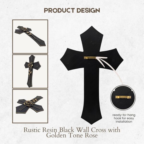 3 Elegant Black Wall Cross Gold Rose Religious Home Decor Inspirational Gift
