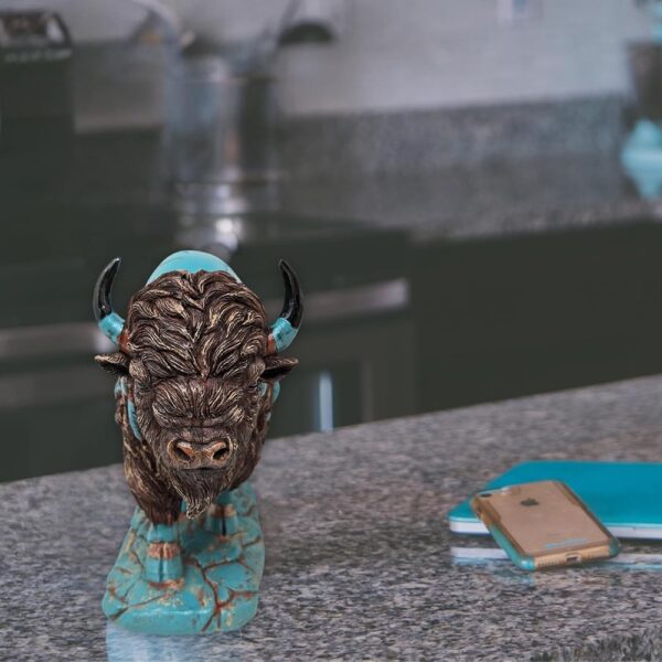 3 Turquoise Buffalo Resin Figurine Rustic Western Decor Collectible Sculpture