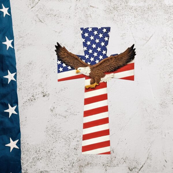 American Flag Bald Eagle Patriotic Resin Wall Cross Faith Decor Gift