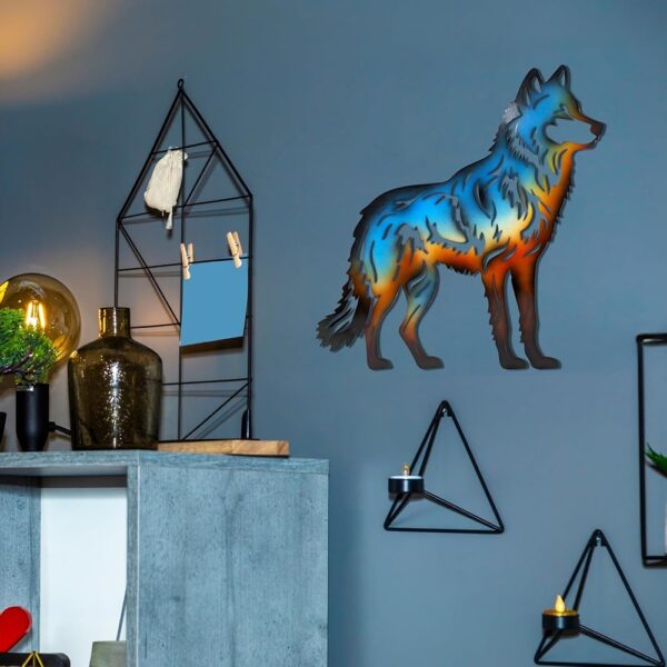 Metal Wolf Wall Art Cutout with Gradient Colors Rustic Decor