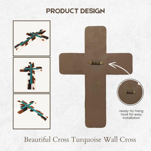 3 Southwestern Turquoise Cowhide Cross Rustic Faux Gemstone Religious Wall Decor
