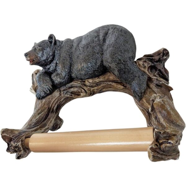 Rustic Black Bear Toilet Paper Holder Wall Mounted Cabin Decor