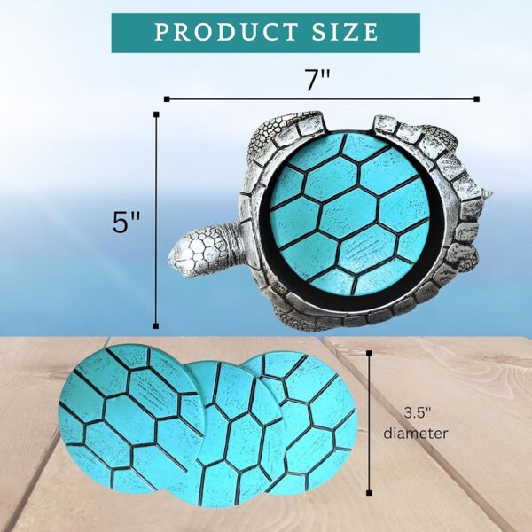 3 Sea Turtle Resin Coaster Set with Holder Coastal Decor