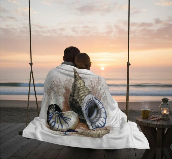 3 Three Shells Antique Silk-Touch Throw Elegant Coastal Decorative Blanket