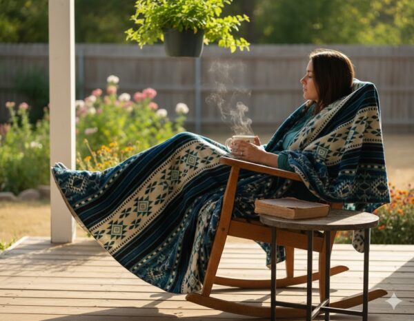 Turquoise Blue Cream Southwestern Woven Blanket Cozy Rustic Decorative Throw