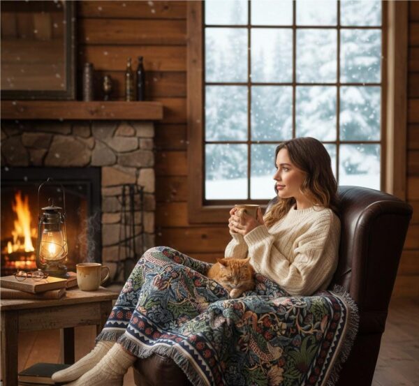 4 William Morris Strawberry Thief Blue Silk-Touch Throw Cozy Decorative Blanket