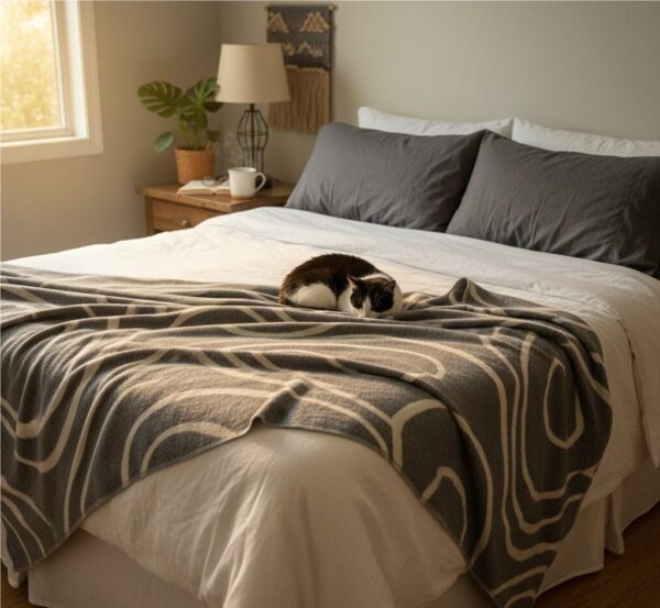 4 Abstract Gray Beige Couch Blanket Soft Cozy Decorative Throw