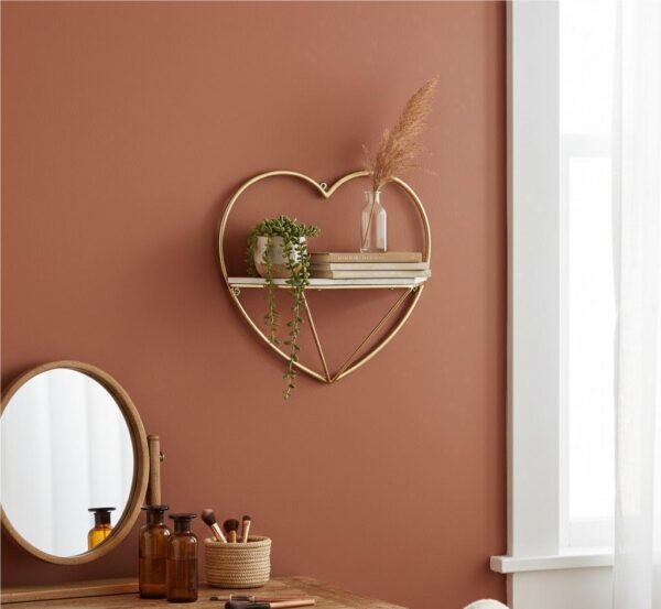 Rustic Heart Shaped Wall Shelf Decorative Floating Storage Display Organizer