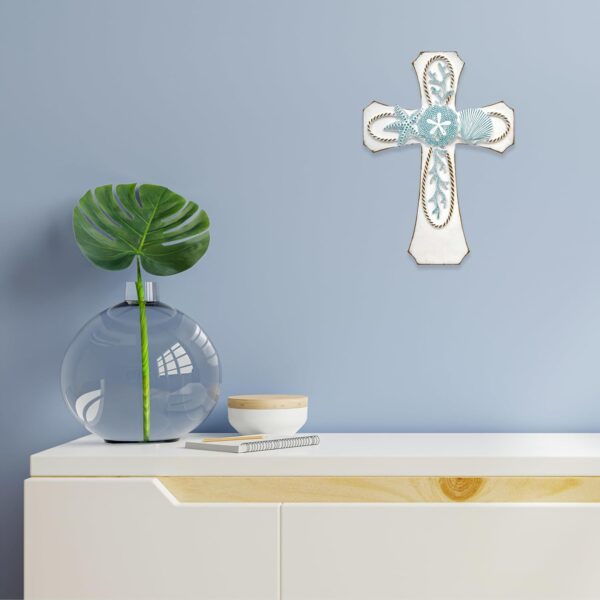 4 Coastal Nautical Wall Cross with Starfish Shells Beach