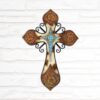 Rustic Western Wall Cross with Faux Cowhide and Turquoise Accent Decor