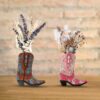 4 Mini Two-Tone Cowboy Boot Figurines for Rustic Western Home Decor