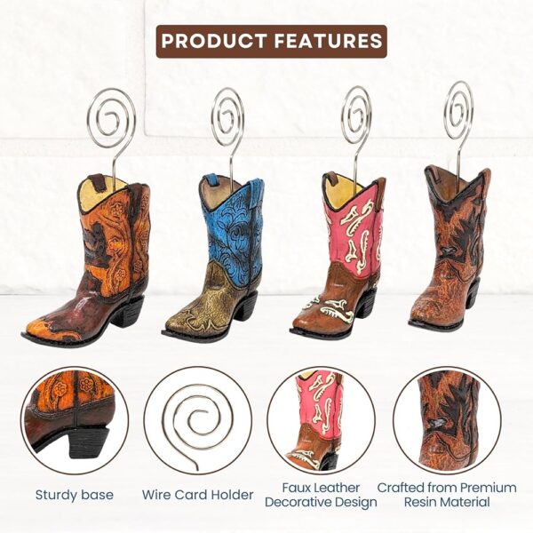 4 Mini Cowboy Boot Card Holders Set for Western Table Decor