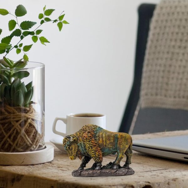 Small Colorful Bison Figurine Rustic Wildlife Decor for Desk or Shelf
