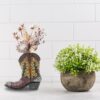 Small Cowboy Boot Vase Figurine Rustic Brown Black Western Decor