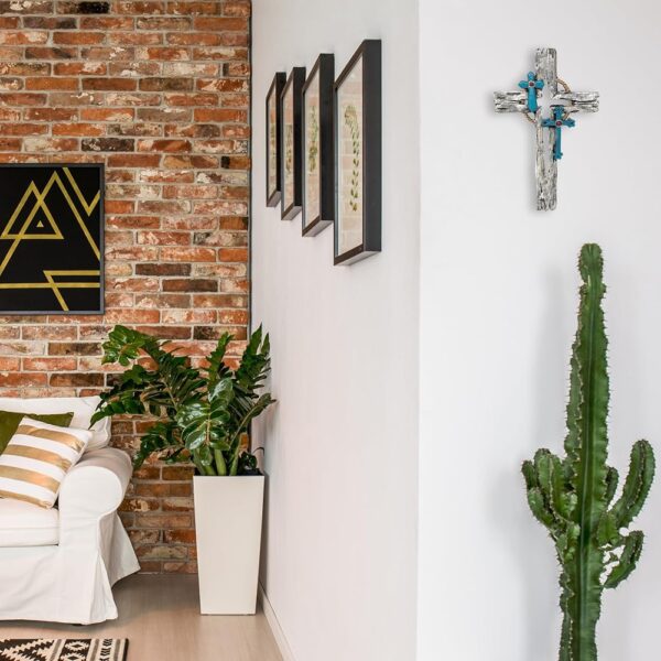 4 Rustic Faux Driftwood Wall Cross Turquoise Crucifix Southwestern Religious Decor