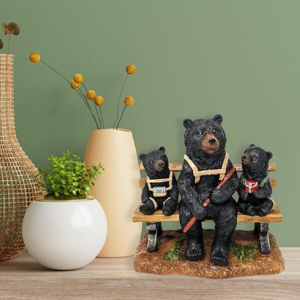 Hiking Bear Bench Figurine Rustic Cabin Lodge Tabletop Decor