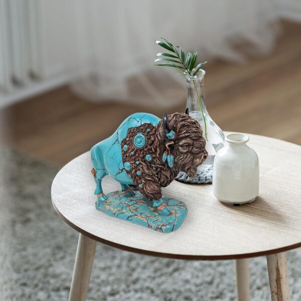 4 Turquoise Buffalo Resin Figurine Rustic Western Decor Collectible Sculpture
