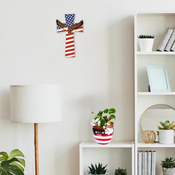 American Flag Bald Eagle Patriotic Resin Wall Cross Faith Decor Gift