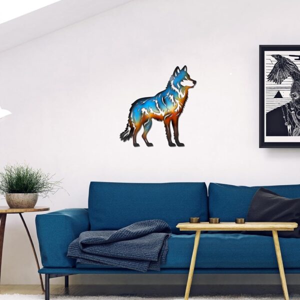 Metal Wolf Wall Art Cutout with Gradient Colors Rustic Decor