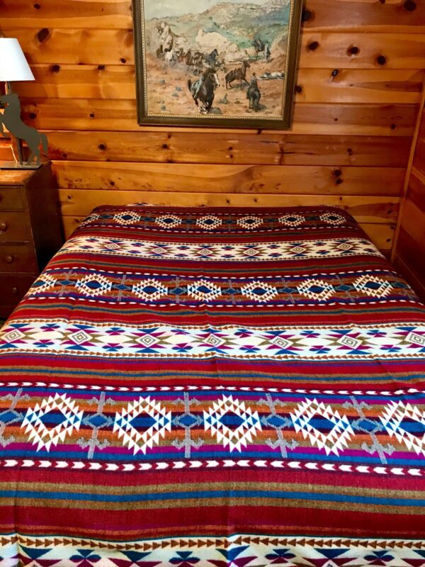 Red Turquoise Southwestern Aztec Woven Blanket Cozy Rustic Decorative Throw