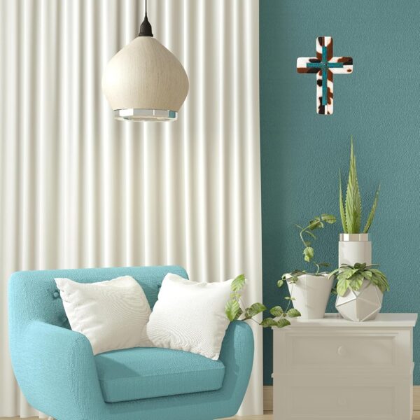 4 Southwestern Turquoise Cowhide Cross Rustic Faux Gemstone Religious Wall Decor