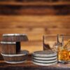 4 Rustic Western Barrel Resin Coaster Set with Holder Decor