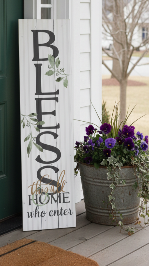 Rustic 47-Inch Vertical Wood Porch Sign: Bless This Home And All Who Enter