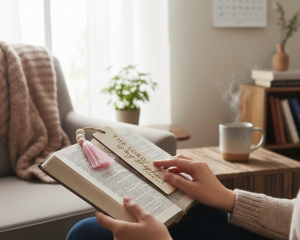 Inspiring Wooden Scripture Bookmarks with Tassels and Decorative Wooden Beads