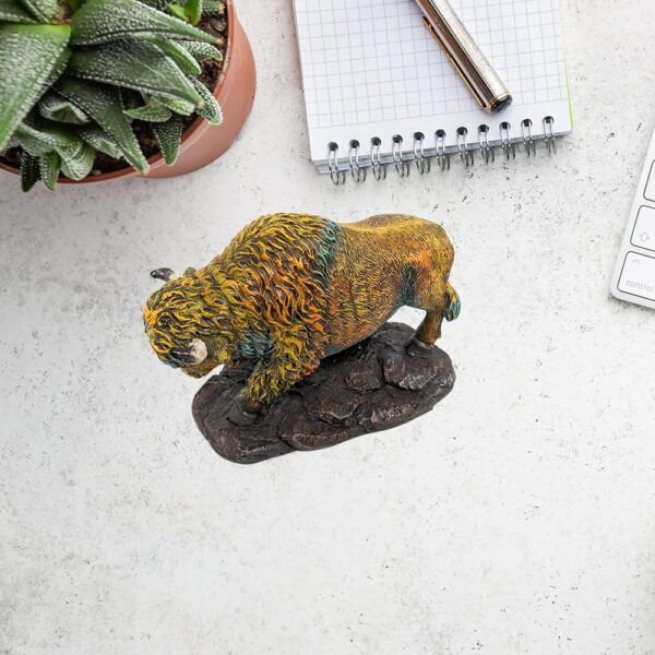 Small Colorful Bison Figurine Rustic Wildlife Decor for Desk or Shelf