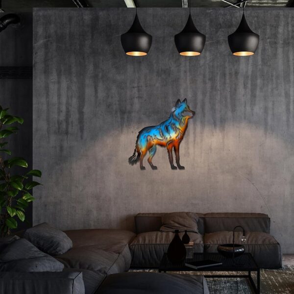 Metal Wolf Wall Art Cutout with Gradient Colors Rustic Decor