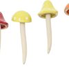 Six colorful porcelain mushroom stakes for fairy gardens and potted plants.