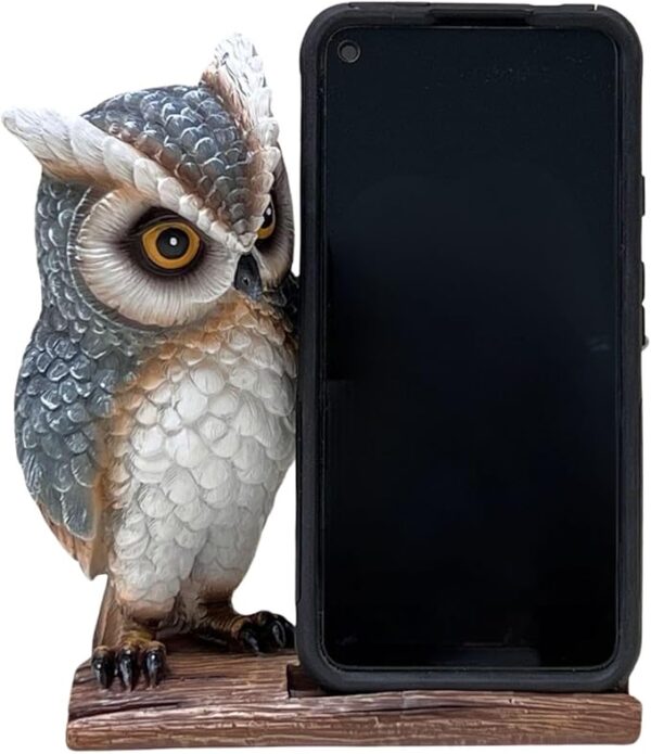 Whimsical Resin Owl Cell Phone Stand: Decorative Universal Desk Desktop Holder