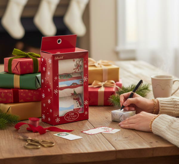 6e943f2e-af3b-412e-b633-8a0a4c697e11 120-Count Traditional Christmas Icon Peel 'N Stick Gift Tags with Metallic Accents.