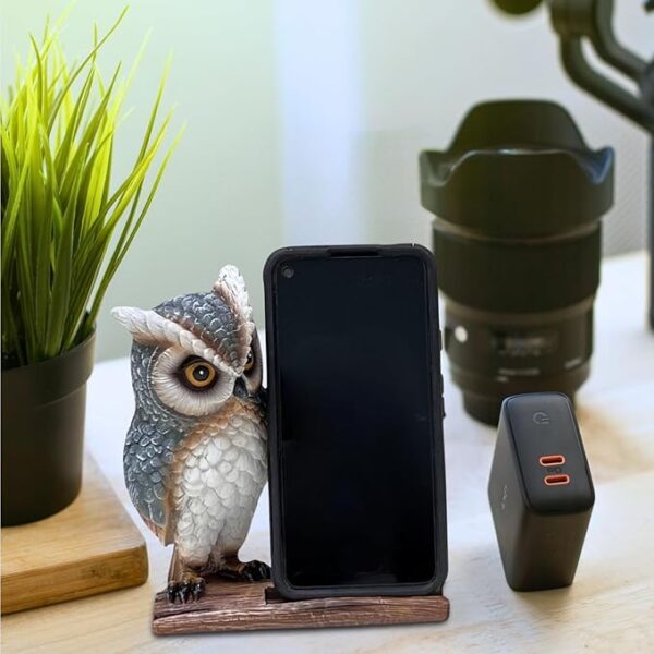 Whimsical Resin Owl Cell Phone Stand: Decorative Universal Desk Desktop Holder