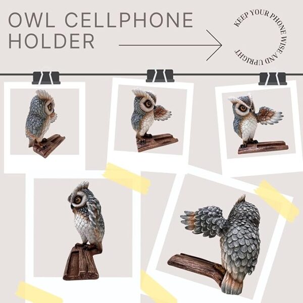 Whimsical Resin Owl Cell Phone Stand: Decorative Universal Desk Desktop Holder