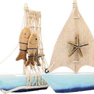 71jI07GrC+L._AC_SX679_ Set of two nautical wooden sailboats with beach-themed ocean accents.