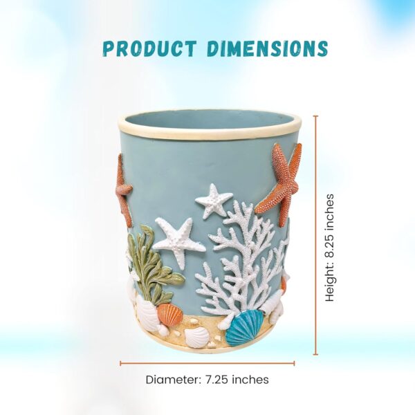 71m6BsNU6+L._SL1500_ 3D resin ocean wastebasket with seashells and starfish beach decor.
