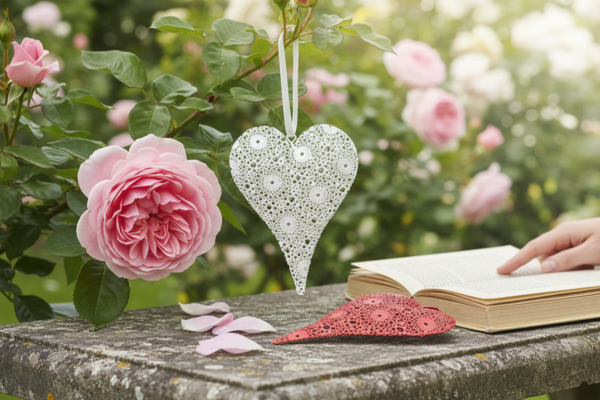 7f0134f1-e996-4b1d-8537-362ec7de2280 Charming Valentine's Day hanging decorations featuring intricate hollow metal heart craft pendants.