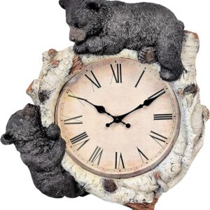 81JPX9fgS2L._AC_SX679_ Rustic black bear cubs climbing a birch log wall clock.