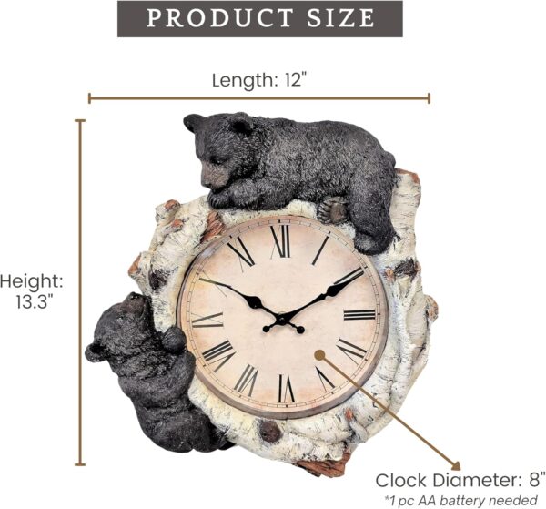 81NItQozmvL._AC_SL1500_ Rustic black bear cubs climbing a birch log wall clock.