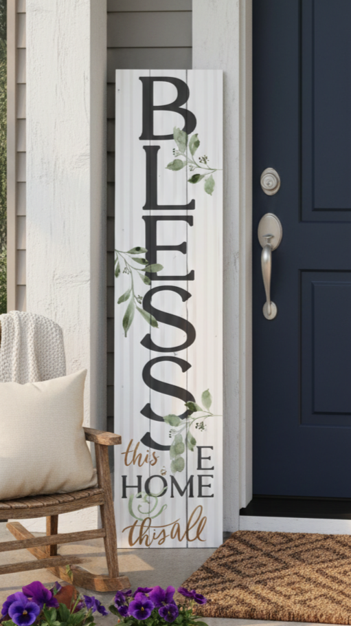 Rustic 47-Inch Vertical Wood Porch Sign: Bless This Home And All Who Enter