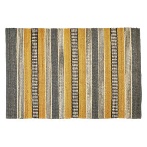 CMR932__90087 Handwoven Gold and Slate Gray Striped Area Rug - 4' x 6'