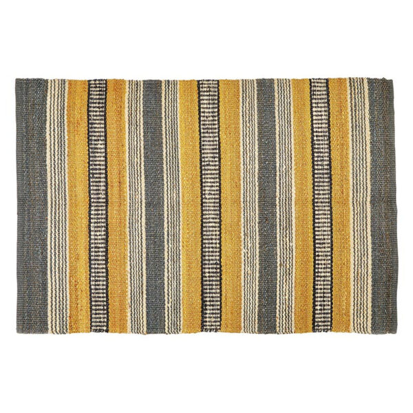 CMR932__90087 Handwoven Gold and Slate Gray Striped Area Rug - 4' x 6'