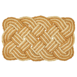 Handwoven 24x17 tan and yellow nautical rope doormat for entry ways.