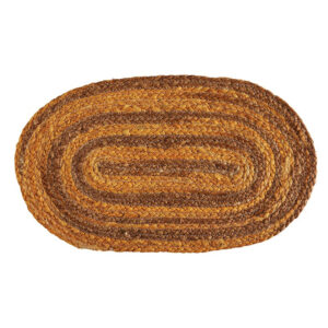 A 20-inch wide oval mustard jute placemat featuring rustic braided textures.