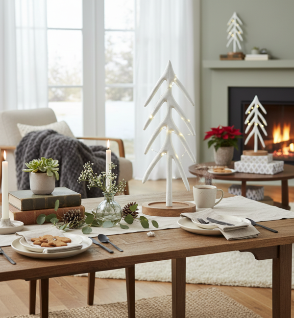 Small Matte White Metal Decorative Tree